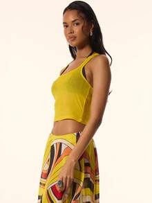 MUSERA Áo thun ôm sát cổ khoét sâu, chất liệu lưới xuyên thấu, kiểu dáng racer back, thích hợp cho mùa hè, xuân, kỳ nghỉ, du lịch, phong cách Ibiza, thanh lịch, Limonada. - Màu vàng - Xem 3