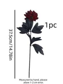 1支勃艮第红大丽花仿真花茎人造丝大丽花花束长茎花，适用于万圣节、丰收节、DIY哥特式新娘婚礼、新娘捧花、丰收节餐桌摆饰、家居维多利亚风格派对装饰、家居装饰、万圣节装饰、房间装饰 - 酒紅色 - 查看 7