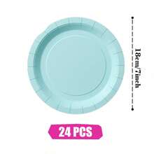 婴儿蓝一次性餐盘、餐巾纸和杯子，派对用品套装，可供 24 人使用，一次性纸质派对餐具，适合生日、婚礼、主题派对、家庭野餐。 - 查看 9