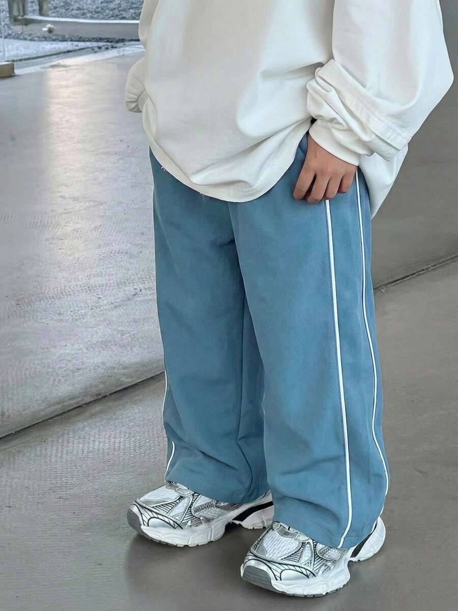 1pc Young Boys' Casual Sports Pants,Straight Leg,Soft & Comfortable,With Decorative Drawstring,Versatile For Daily Wear,School,Outdoor,All Seasons - Dusty Blue - View 1