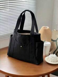 1PC Large Capacity Canvas Tote Bag With Multiple Pockets Handle Reusable Multi Compartment Organizer For Women Students Teenagers Daily Travel Beach School Work Back To School Shopping Essential - Multicolor - View 7