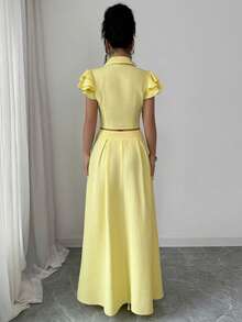 SHEIN Elenzya Elegant Romantic Vacation & Office Lady Blouse + Midi Skirt 2 Pieces Set Yellow Skirt Set Long Skirt 2 Piece Set Sets 2 Piece Women Yellow 2 Piece Set Women Yellow Two-Piece Set Yellow Terno For Women Yellow Dresses For Ladies Yellow Two Piece Set Wow Dress Women Work Outfits Set Formal Attire For Women Blouse Set Blouse And Skirt Terno Women Formal Skirt And Top Set For Women Formal Skirt And Blouse Set Formal - Yellow - View 2