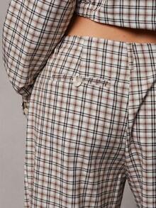 Hauture Fashionable Casual Commuter Retro Plaid Pocket Pants - Apricot - View 5