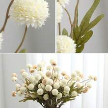 人造花，人造丝迷你菊花，散装仿真婚礼填充花球，适用于DIY花束中心装饰、花艺布置、派对装饰 - 白色 - 查看 2