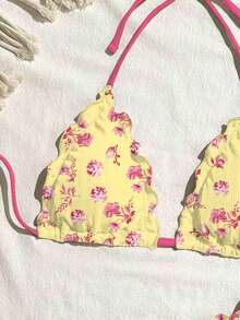 Swim Mod Conjunto de bikini de unicolor con volantes y alta elasticidad para vacaciones - Multicolor - Ver 3