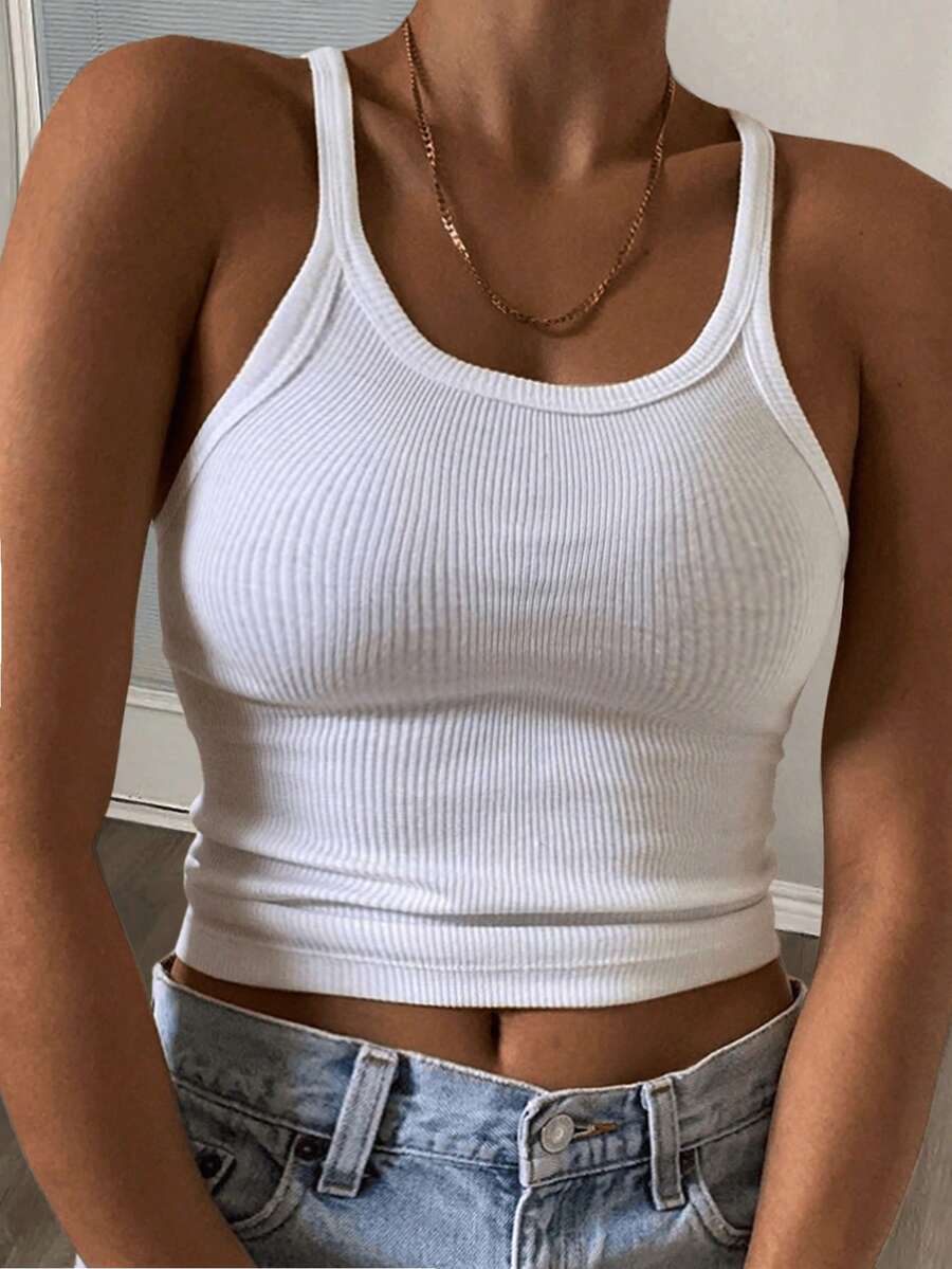 Slaydiva Áo tank top croptop thun gân co giãn đa năng dành cho nữ năm 2024, trang phục thể thao năng động. - trắng - Xem 1