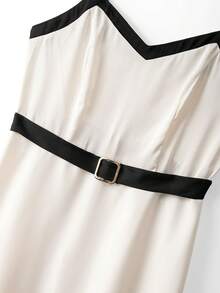 GlowEve CURVE Plus Size Women Spring/Summer Fashion Elegant Contrast Color Spaghetti Strap A-Line Dress Gym Brown - Apricot - View 5