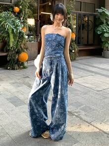 DAZY Women's Bandeau Top & Loose Fit Jeans Set - Blue - View 5