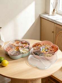 Nuts And Dried Fruits Box, A Stylish Chinese-Style Red Fruit Tray With A Lid, Perfect For Weddings, Living Rooms, And Snacking. It Features Multiple Compartments For Candy And Other Snacks. - Baby Pink - View 4