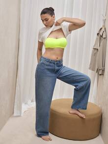 SHEIN Sujetador bandeau con espalda cruzada sólida - Verde Oliva - Ver 5