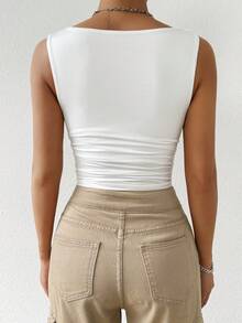 Comfortcana Áo hai dây nữ màu trắng, chất liệu 95% cotton, có đệm mút, không kèm áo ngực, kiểu dáng tối giản, thoải mái, dễ phối đồ hàng ngày, phù hợp đi biển và nghỉ xuân, trang phục mùa hè, áo hai dây xếp ly cho nữ. - trắng - Xem 5