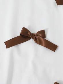SHEIN 两件套女童甜美可爱棕色蝴蝶结装饰T恤和豹纹半裙休闲套装，适合夏季穿着 - 彩色 - 查看 5