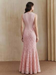 Anewsta Summer Fashionable & Elegant Lace Patchwork Mermaid Dress For Women - Pink - View 7