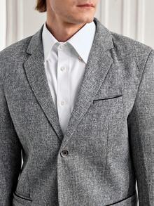 Officeau Men Lapel Neck Single Button Blazer Without Tee - Light Grey - View 5