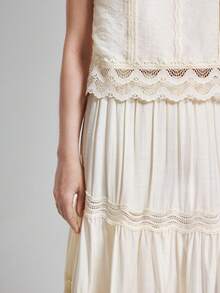 Ontre Áo kiểu nữ cổ đứng, viền ren tương phản. - Màu be - Xem 6