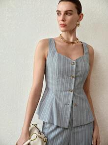 MOTF PREMIUM ÁO KHOÁC DENIM NỮ THANH LỊCH CÀI NÚT VỚI HỌA TIẾT TOÀN THÂN - Màu xanh lam - Xem 4