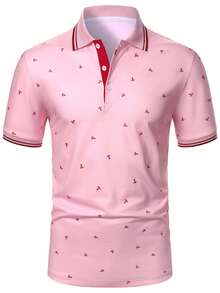 Manfinity Mode Áo polo nam tay ngắn in hình mỏ neo, kiểu dáng thường ngày, thích hợp đi làm. - Hồng - Xem 5