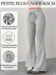 SHEIN PETITE CURVE 大码女式灰色弹力腰喇叭裤 - 灰色 - 查看 11