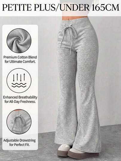 SHEIN PETITE CURVE Quần nỉ ống loe cạp chun màu xám dành cho nữ cỡ lớn