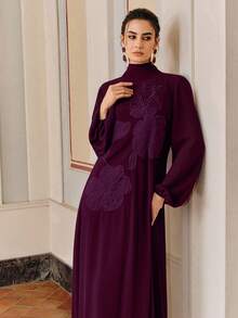 Anewsta Women's Long Dress, Middle Eastern Style Embroidered Robe Dress, Mother's Day Dress - Burgundy - View 3