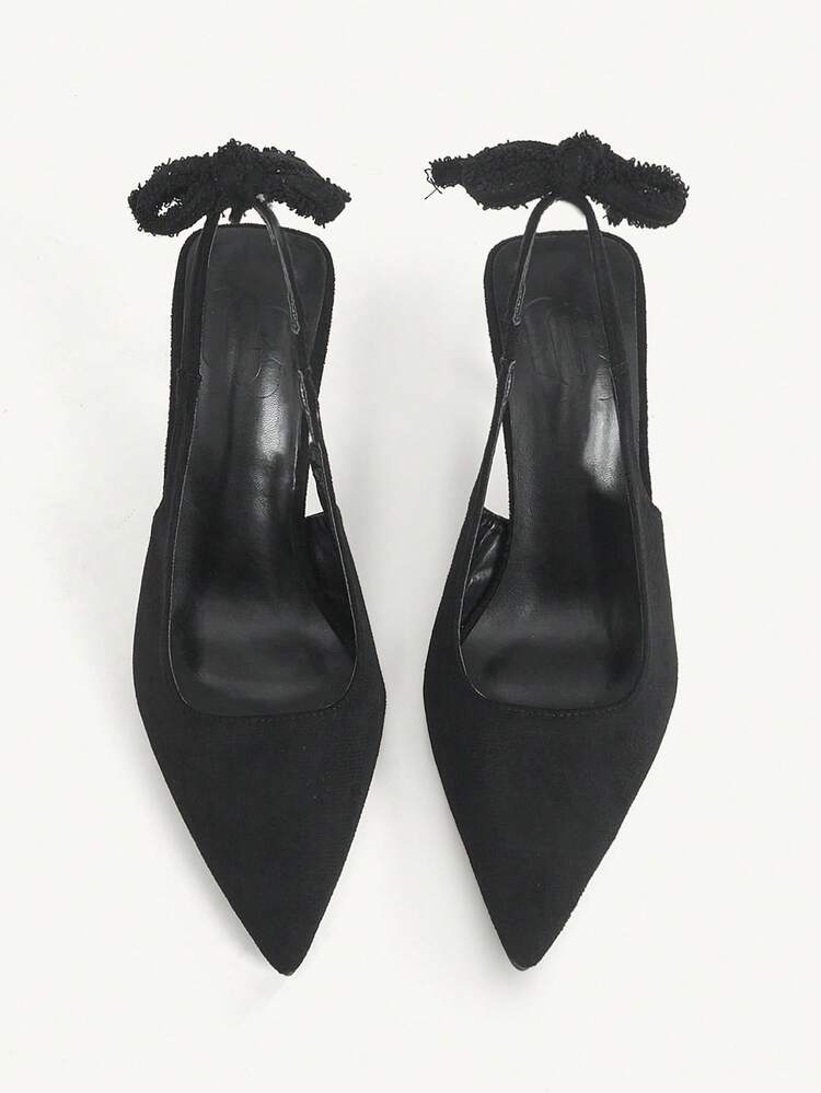 CUCCOO CHICEST Black Velvet Pointed Toe Stiletto Heel Bowknot Ankle Strap Dress Pumps, Suitable For Work And Party