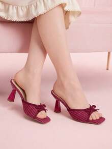 CUCCOO DOLLMOD Ladies Burgundy Square Toe Bow Wine Glass And Sandals, Cute Retro College Sweet Outfit - Burgundy - View 3