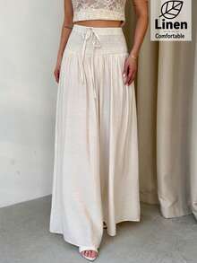 Firerie 女士优雅宽松阔腿裤，高腰白色长裤，休闲度假、海滩、日常通勤、教师装扮阔腿裤女高腰沙滩罩衫裤女士夏季长裤 - 白色 - 查看 6