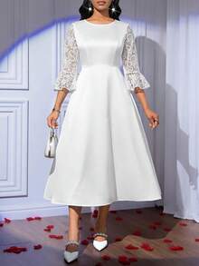SHEIN Lady Đầm ren tay ngắn thanh lịch dành cho nữ - Nhiều màu - Xem 4