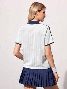 CourtClass 女士撞色短袖网球衫 - 白色 - 查看 2