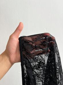 Rustia 大码蕾丝半透明蝴蝶结领衬衫，性感舒适休闲，适合派对、春夏穿着 - 黑色 - 查看 8