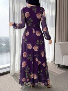 Feyla New Rose Flower Elegant Charming Elegant High-End Cinched Waist Dress For Women - Purple - View 7