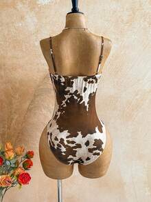 Soleia 女士时尚奶牛印花吊带连体衣，夏季必备 - 彩色 - 查看 2