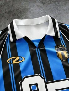 EASEVO Camisa polo de talla grande para hombres con bloques de color, rayas y estampado numérico - Multicolor - Ver 4