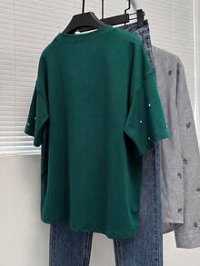 Franclia New Casual Rhinestone Decor Loose T-Shirt For Women - Green - View 2