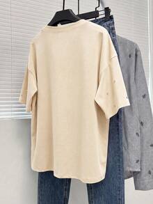 Franclia New Casual Rhinestone Embellished Loose T-Shirt For Women - Apricot - View 2