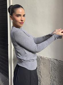 Marta Soriano 百搭圆领休闲百搭长袖针织汗衫 - 灰色 - 查看 6