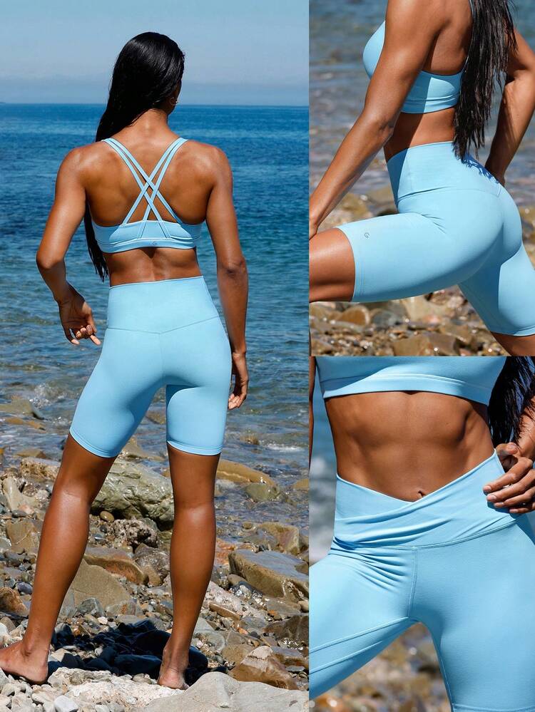 8" FeatherFit™ Crossover Biker Shorts Cycling Running Gym Workout Summer