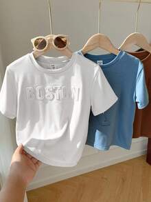 SHEIN 4pcs/Set Young Boys' Casual 3D Letter Print Short Sleeve T-Shirts,Versatile Comfortable Tees For Summer,School,Outings,Back-To-School Season - Multicolor - View 8