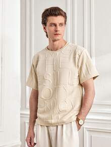 Officeau 男士夏季字母压花印花休闲圆领短袖T恤 - 杏色 - 查看 5