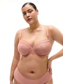 LUVLETTE Soutien-gorge pour femmes en maille transparente et dentelle, ton terre, avec effet minimisateur, sans rembourrage, respirant et épousant les courbes - Acajou - Voir 6