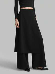 SHEIN X Scot Louie Ontre 2026春夏斯德哥尔摩风格，女教师套装，女装，2025高腰侧拉链解构两件套裤，黑色休闲裤，日常穿着，女教师商务休闲装 - 黑色 - 查看 1