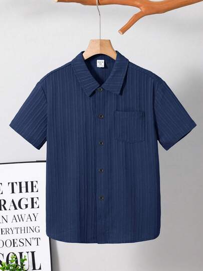 SHEIN Tween Boy Woven Single-Breasted Casual Short Sleeve Shirt