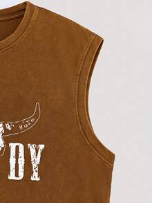 Áo tank top cổ tròn đơn giản dành cho nam, kiểu dáng "Power Totem", phong cách retro Mỹ, unisex, dáng rộng thoải mái, phù hợp cho trang phục mùa hè – Thích hợp cho mặc hàng ngày và các kỳ nghỉ hè. - Cà phê nâu - Xem 5