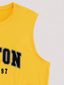 Open Phase Áo tank top nam in họa tiết, phong cách thường ngày tối giản, kiểu Mỹ cổ điển, unisex, dáng rộng thoải mái, phù hợp cho cả trang phục mùa hè và kỳ nghỉ. - Màu vàng - Xem 5