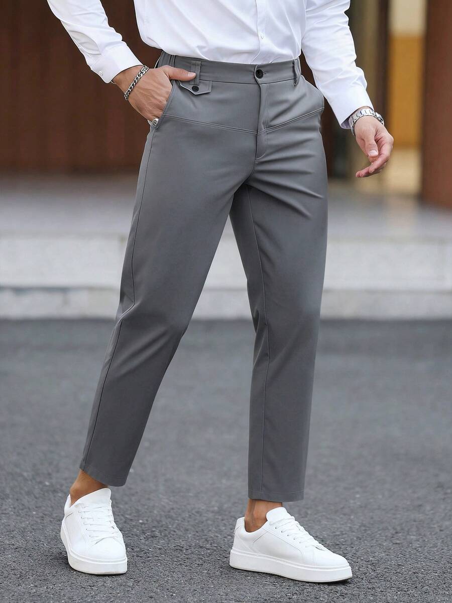 Manfinity Mode Men's Solid Color Minimalist Casual Suit Pants, Formal, Ceremony - Grey - View 1