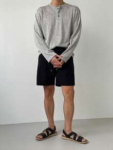 DAZY Grey Round Neck Half-Zip Floral Men's T-Shirt, Spring - Grey - View 3