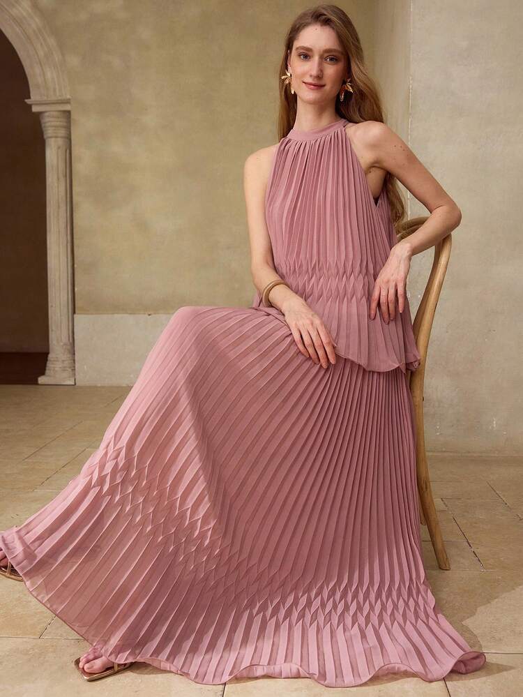 ROMANTIC PLEATED SLEEVELESS DRESS FOR DATES, SPRING/SUMMER