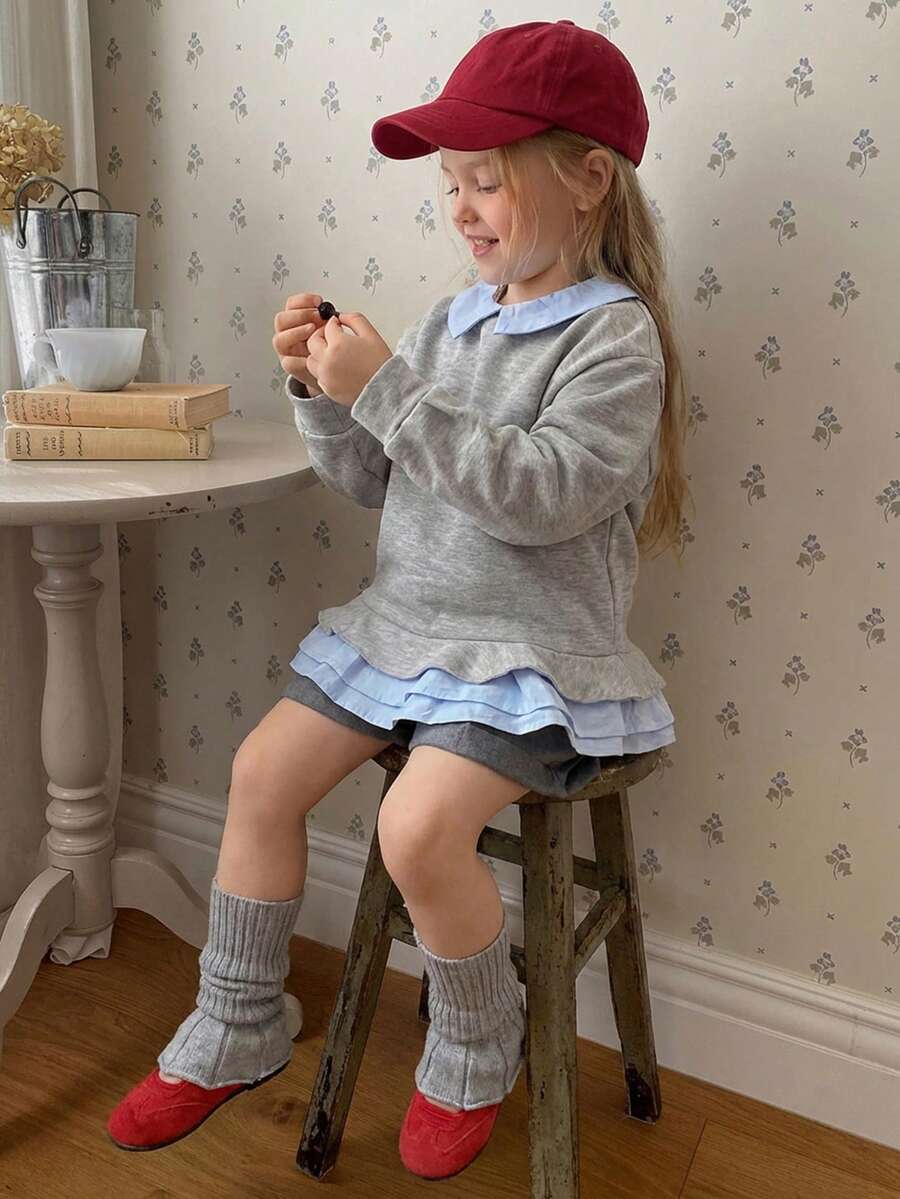 DAZY Toddler Girls' Contrast Color Ruffle Collar Long Sleeve Sweatshirt - Grey - View 1