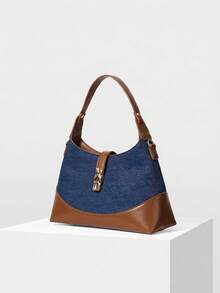 MOTF PREMIUM BOLSO DE MANO PARA DAMAS, EMPALME CONTRASTANTE RETRO, PARA USO DIARIO - Azul mezclilla - Ver 3