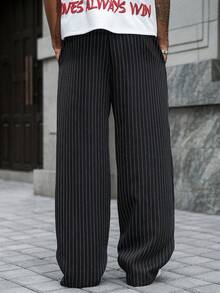 PAVTROS Men's Striped Casual Streetwear Pants - Black - View 2